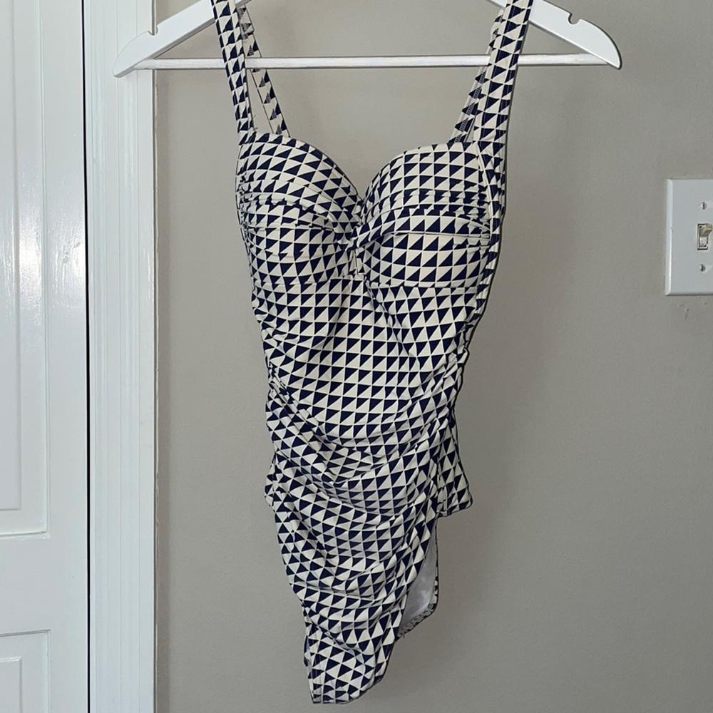 Cream and navy swimsuit